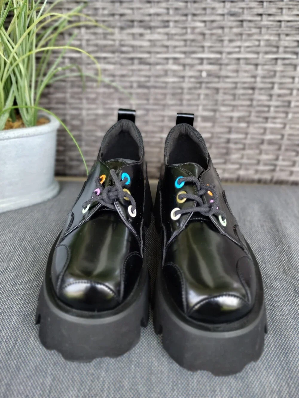 Little Good Y2K Chunky Platform Oxfords Women’s US 6 Black Patent Lace Up